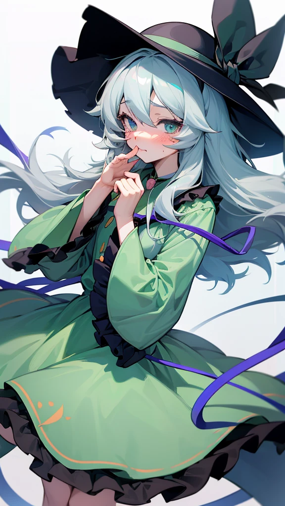 highest quality Neutral face woman I have long hair Odd Eye Gray Hair Koishi Komeiji beautiful girl Cat ear Embarrassed cute