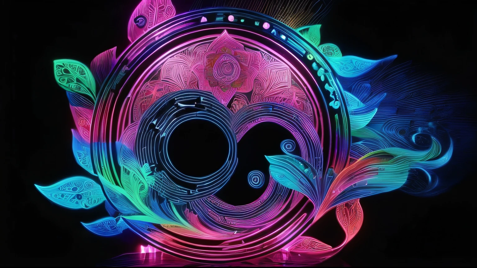 Symbols of nature, mandala, zen, Mystic, cores vibrantes fundo preto