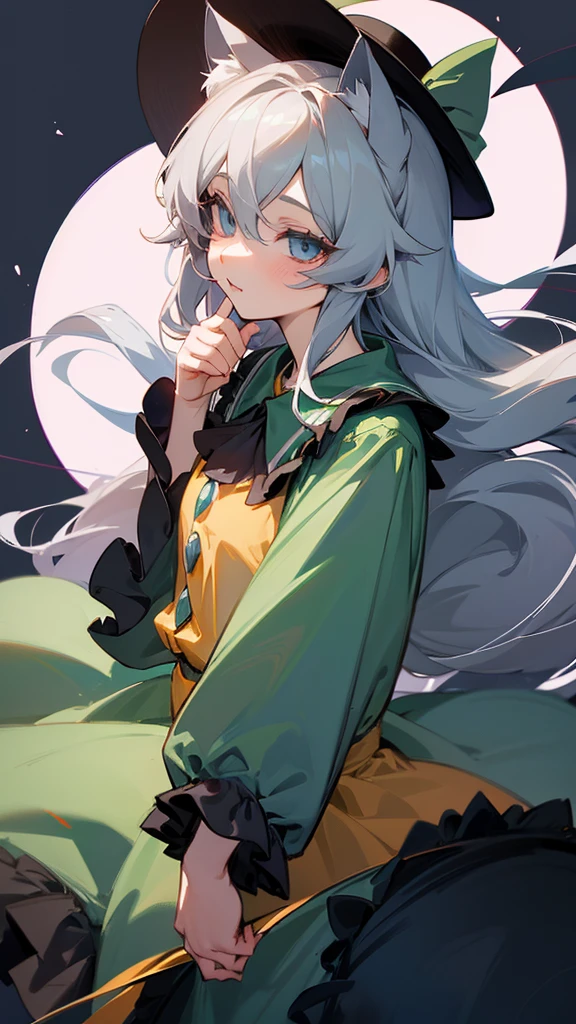 highest quality　Neutral face　woman　I have long hair　Odd Eye　Gray Hair　Koishi Komeiji　beautiful girl　Cat ear　cute