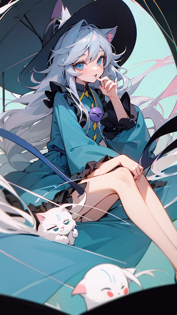 highest quality Neutral face woman I have long hair Odd Eye Gray Hair Koishi Komeiji beautiful girl Cat ear cute