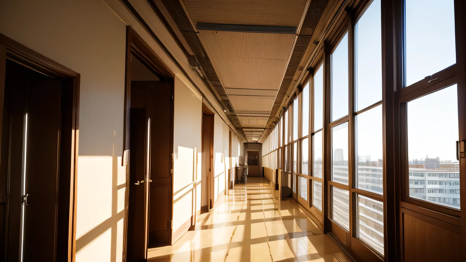 classroom，corridor，bright，unmanned