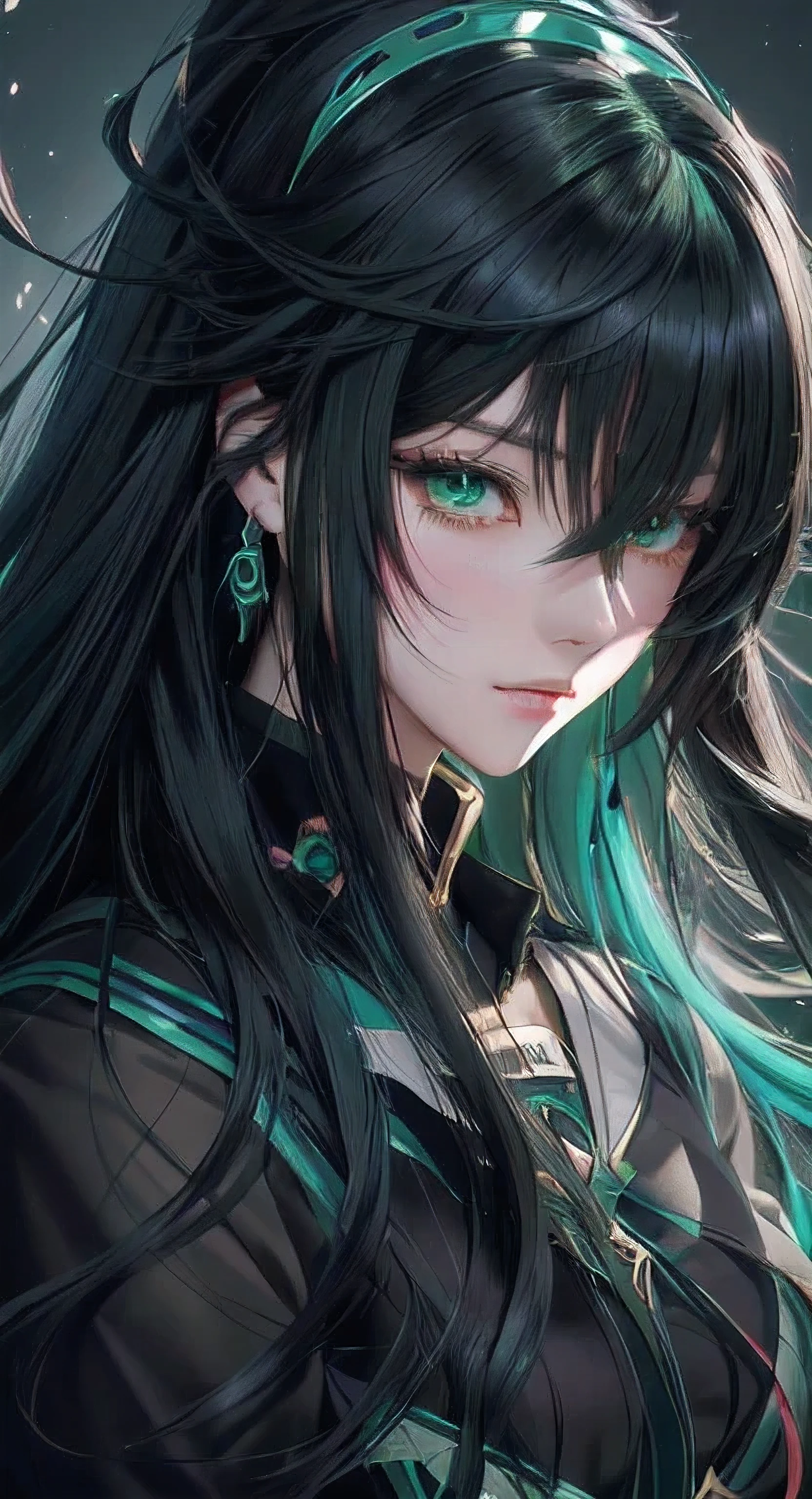 Anime girl with long black hair and green eyes, Image of zodiac girl knights, 4K anime style, stunning anime face portrait, detailed Digital anime art, Anime art wallpaper 4k, Anime art wallpaper 8k, Anime art wallpaper 4k, Beautiful anime picture, Picture of an anime hero, Digital anime art, Anime wallpaper 4k, Detailed image of an anime girl