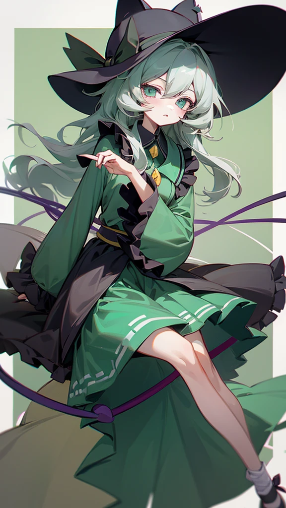highest quality Neutral face woman I have long hair Odd Eye Gray Hair Koishi Komeiji beautiful girl Cat ear Cute Unfriendly