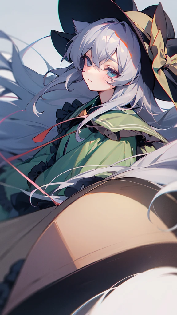 highest quality Neutral face woman I have long hair Odd Eye Gray Hair Koishi Komeiji beautiful girl Cat ear Cute Unfriendly kind