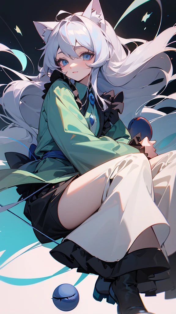 highest quality Neutral face woman I have long hair Odd Eye Gray Hair Koishi Komeiji beautiful girl Cat ear Cute and kind