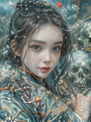 ((((masterpiece, highest quality, High resolution)))), Extremely detailed 8K, {(1 girl:1.6), Sexy beautiful girl with slim body, Cut:1.3}(Ultra HD, Super detailed, Very detailed, Very realistic, Ultra-realistic, Photo Real),{ The depth of the written world, (Godley:1.2), (bounced front lighting:1.1), (soft diffused lighting:1.6) } (One girl:1.5), Long black hair, (Dynamic sexy pose), (とても繊細in自然な髪:1.3), facing at camera, A light smile, (big firm bouncing breasts: 1.6), (とても繊細in自然な顔, とても繊細in自然な目:1.3),(とても繊細inナチュラルな服:1.2),(Crystal Blue Eyes:1.2),{wearing green (Long coat:1.6)}, {(night:1.2) outside, stand, lots of (lightnings:1.2) in (night:1.5) null:1.3}, {(Black Rose:1.2), (lots of skulls on ground:1.4),night rose garden:1.2}