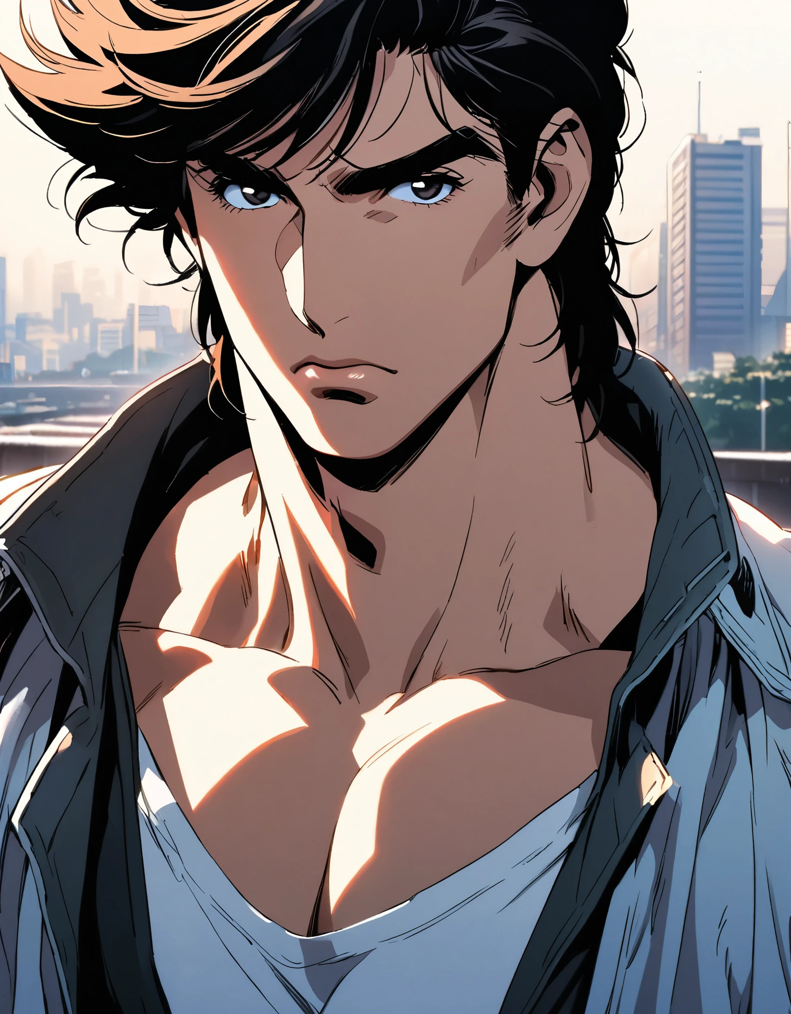 close up,City Hunter's exaggerated expression due to the sourness of lemon,Tears,runny nose,面部close up,8k,masterpiece,Super Fine,Rich in details