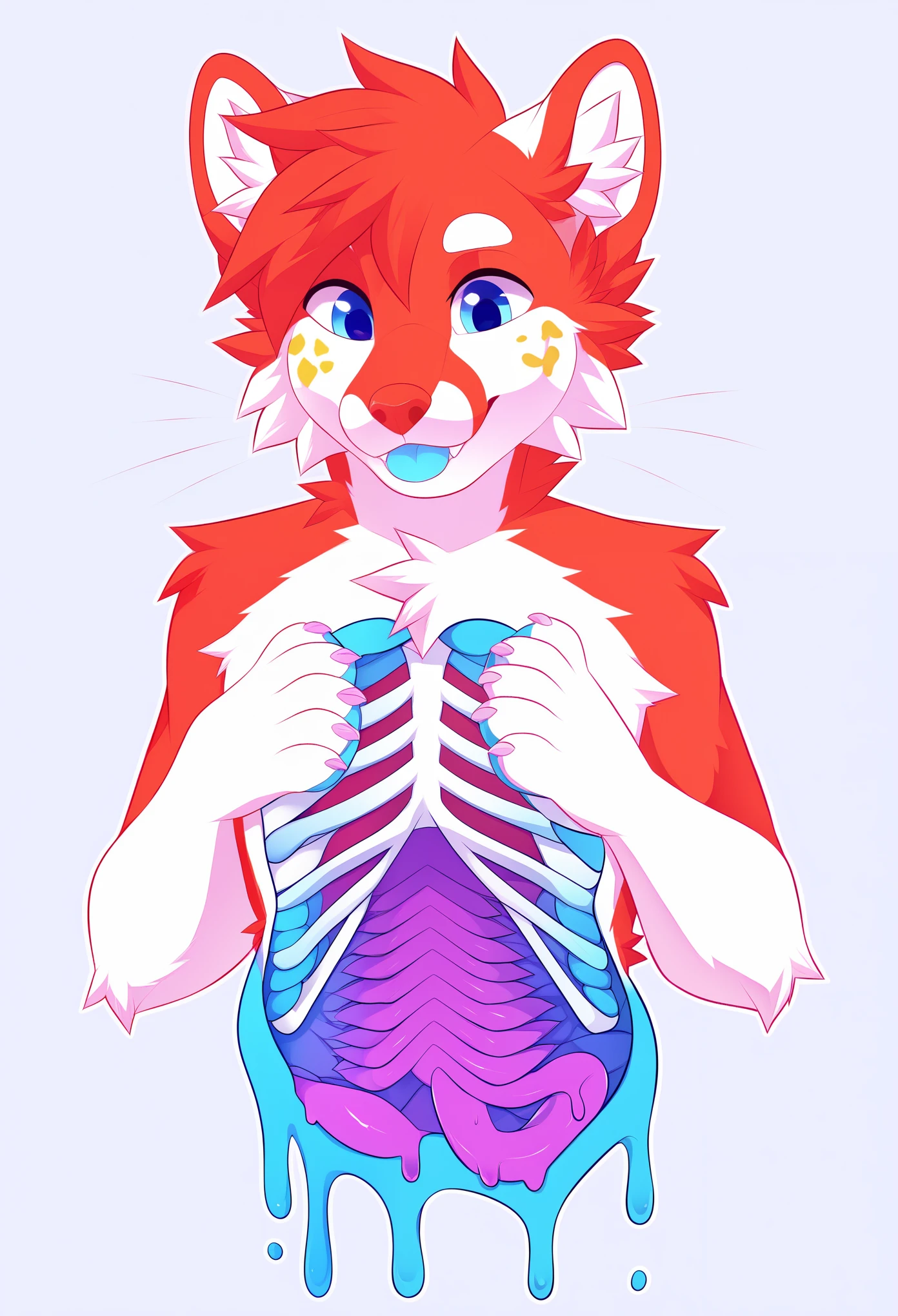 pastel colors, colorful blood, ribcage, guts, 1furry