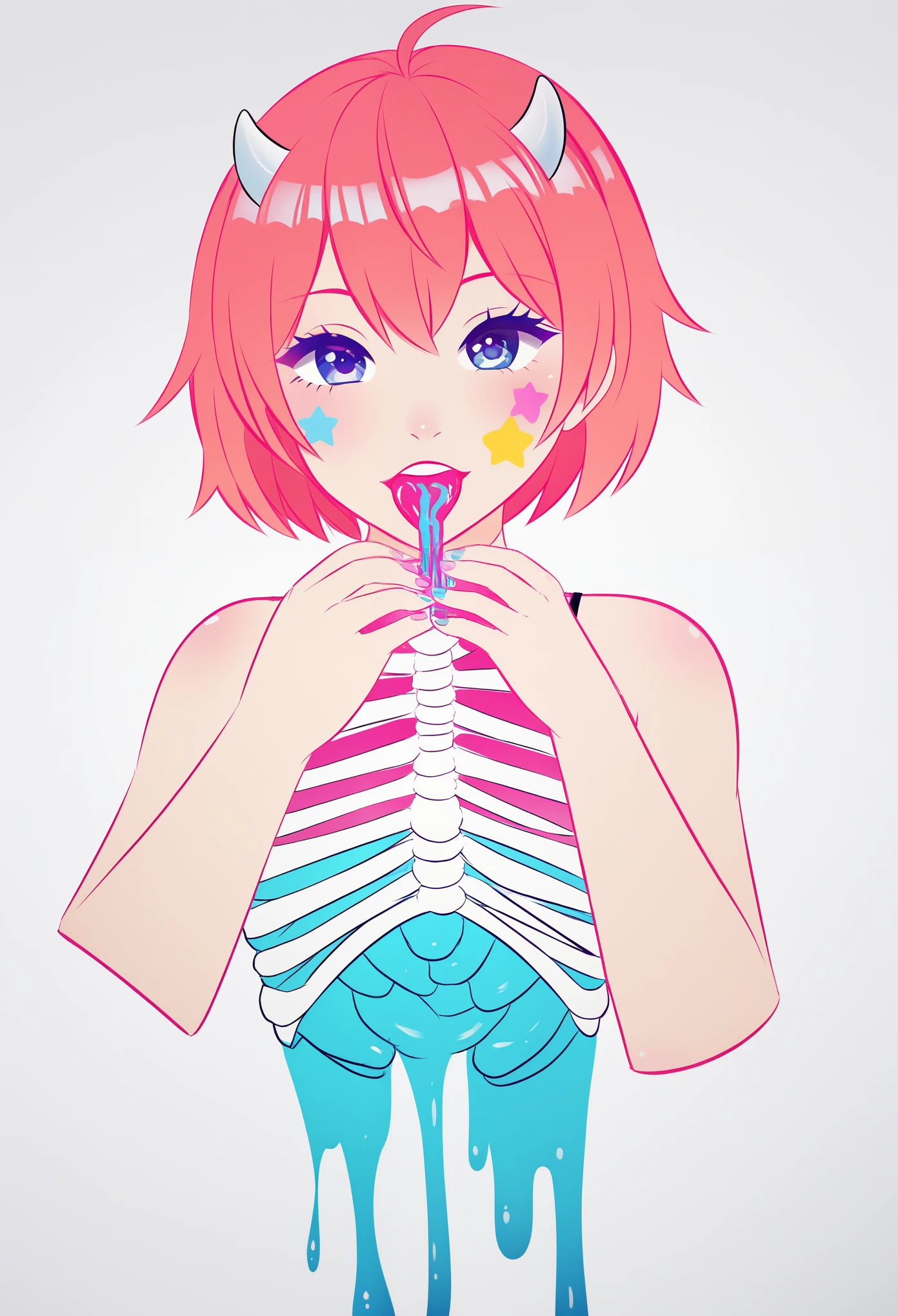 pastel colors, colorful blood, ribcage, guts, 1girl