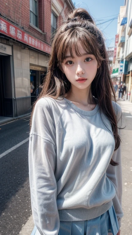 UHD, ccurate, anatomically correct, textured skin, high details, 8k, in a posing on the street, Beautiful school girl, , cute girl, Young girl, An girl, , portrait , pretty , beautiful , Art Style, Portrait, Surreal , Cute girl visuals, リアルなArt Style