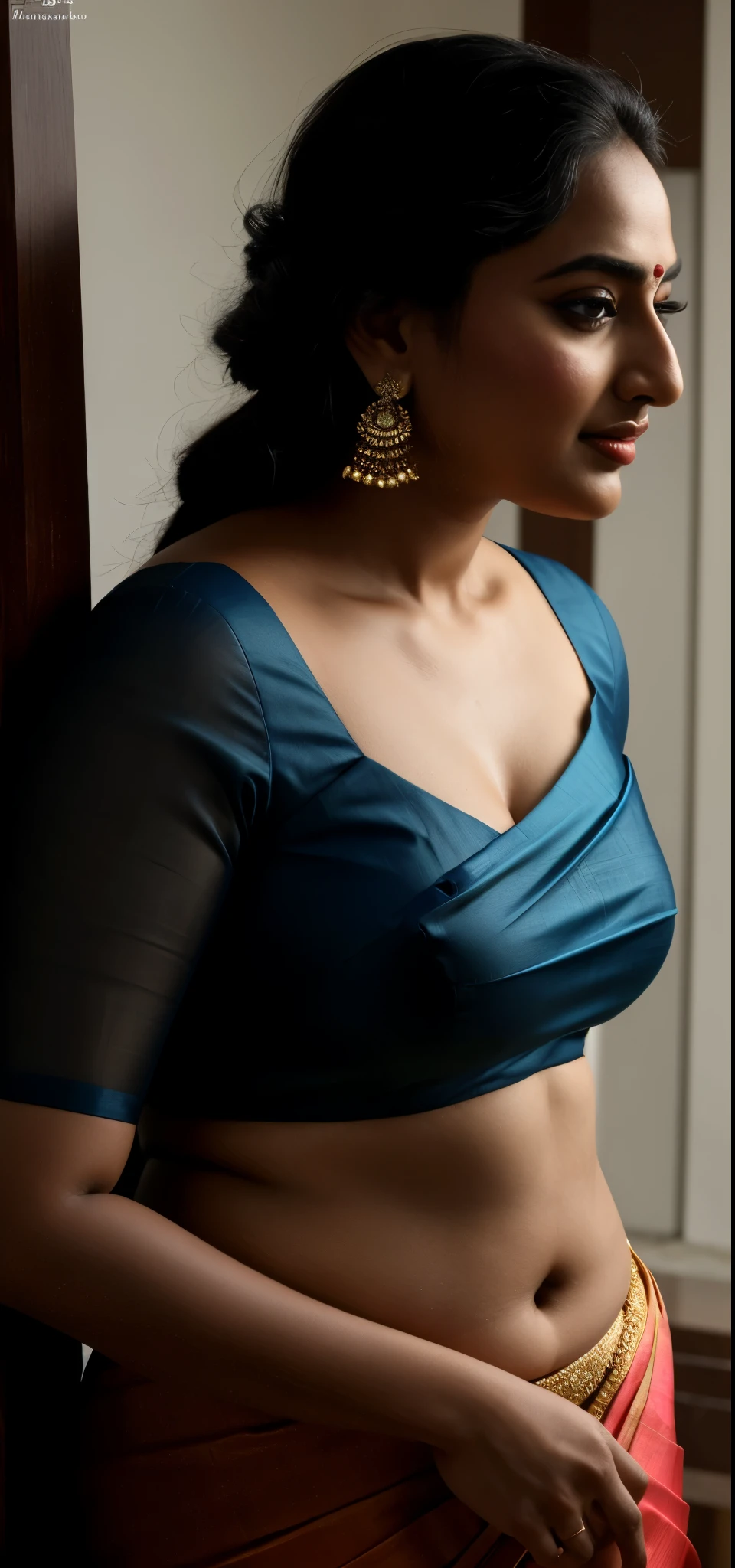 Foto RAW, photorealistic, photography, full body shot, master shot, perfect eyes, goddess like beauty, pierced eyes, perfect thick chubby mallu Desi aunty bhabhi, Wearing a Stanapatta, a chest-band.Saree model, model Photography, Indian saree shoot, Indian traditional wear advertising photography, traditional wear brand shoot, face of Indian actress Sonakshi Sinha, masterpiece, realistic, realism, incredible details, pleasure, photorealism, detailed skin, skin pores, high contrast, photorealistic Artstation 8k HD digital art trend of high definition and detailed realistic skin texture, ultra detail, realistic skin texture, armature, best quality, ultra high definition, (photorealistic:1.4),, high resolution, detail, raw photo, sweat, Re sharp, by Lee Jefferies Nikon D850 Film Stock Photo 4 Kodak Portra 400 Camera F1.6 Lens Rich Color Ultra Real Realistic Realistic Textures Dramatic Lighting Unreal Engine Trending at Art Station Cinestill 800,(pele altamente detalhada: 1.2), 8k UHD, DSLR, soft-lighting, alta qualidade, grain of film, Fujifilm XT3,she didn't like to wear blouse or bra, she is happy to wear only saree, she hates blouse or bra, detailed hairy armpits, hyper realistic skin, skin pores, sweat, veins,