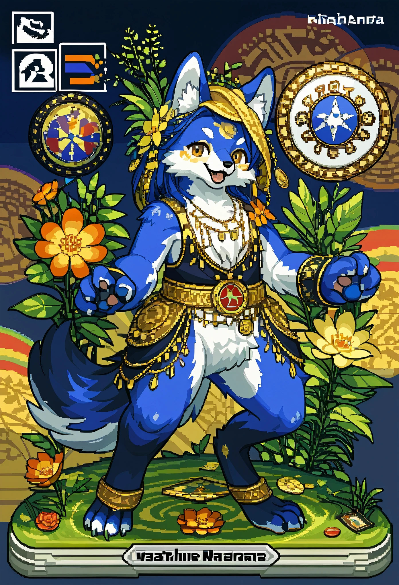 top quality, best quality, logo mark, stamp, Geometric pattern, vector-art, High-quality illustrations by Alfons Mucha, masterpiece(kemono, furry anthro)flower, pixel art,
