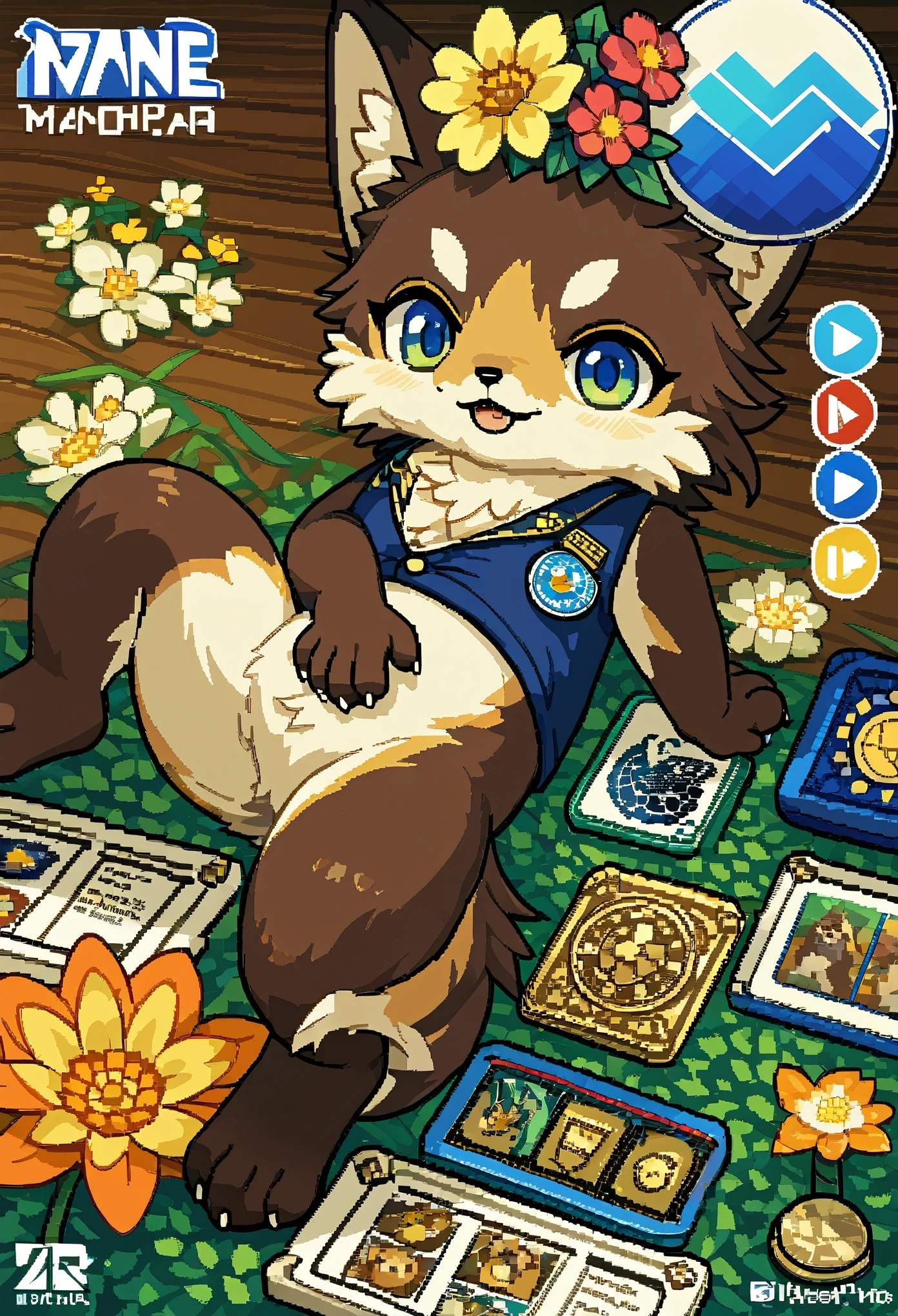 top quality, best quality, logo mark, stamp, Geometric pattern, vector-art, High-quality illustrations by Alfons Mucha, masterpiece(kemono, furry anthro)flower, pixel art,