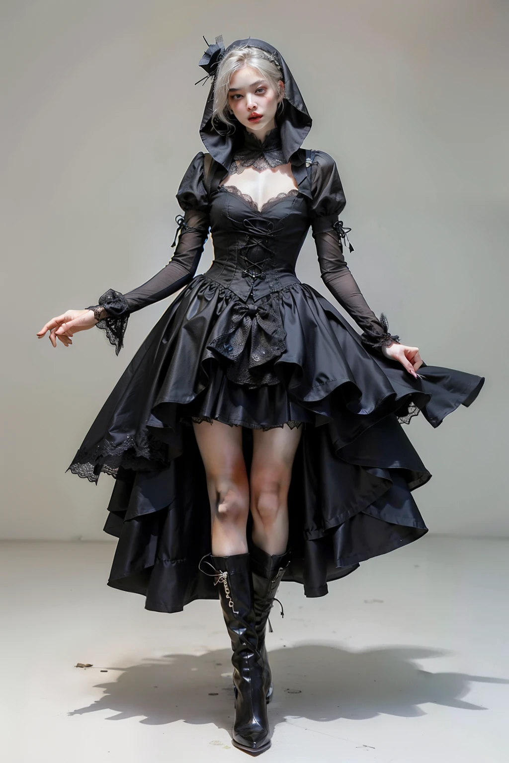 (((masutepiece, of the highest quality, super detailed))), full body, whole body, hand drawn style, hand painted style, watercolour, sketch, a knight, white background, plain background, Bloodborne inspired, tatty Bloodborne attire, occult aesthetic, occult, tatty red and white clothing detailed and intricate steampunk and detailed gothic lolita (with a hood), diadems, long coat, Complex laced boots, Fluttering lace flared long knee length dress with frilly petticoats, long dress, knee length dress, pleated petticoats, lolita dress, petticoats gothic lolita, beautiful small breasts, (((( Highly detailed face))), small thin nose, Small thin lips mouth, (((Very sharp focused eyes))), Very large slit precision pale grey eyes that shine like jewels. very long eyelashes, Silver hair swaying in the wind, Emitting a dazzling light in a mandala pattern, white background, Very dramatic and cinematic lighting, tatty damaged old red and white clothing, full body, whole body, body, cosmic horror, grim dark, lolita dress, gothic, lolita petticoats, Bloodborne attire petticoats, full body, whole body, Bloodborne inspired