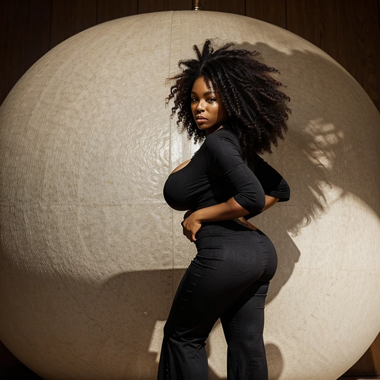 Black woman, Beautiful face, Afro hair, big hips, big butt, beautiful body, tall, elegant, beautiful clothes 