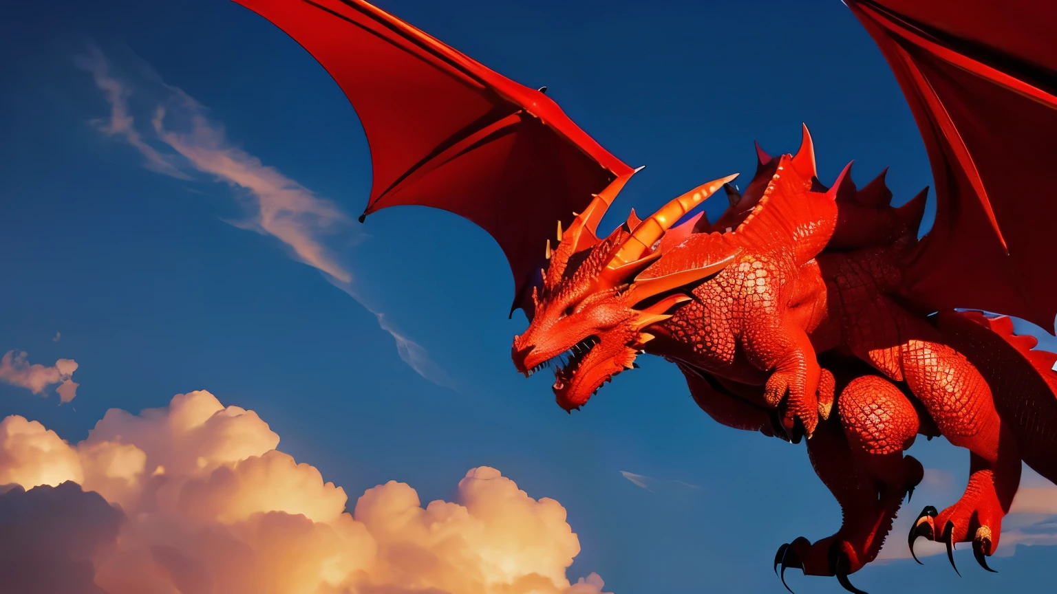 A dragon is flying down from above. A cool red dragon. It looks like it's been painted over with paint. It has a cool atmosphere and is realistic. A beautiful night sky with a galaxy spreading out. An earth with beautiful and colorful flowers blooming.