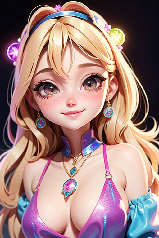 linda , olhos delicados, sorriso delicado, opalescente, Perolescente, Holographic, fundo escuro