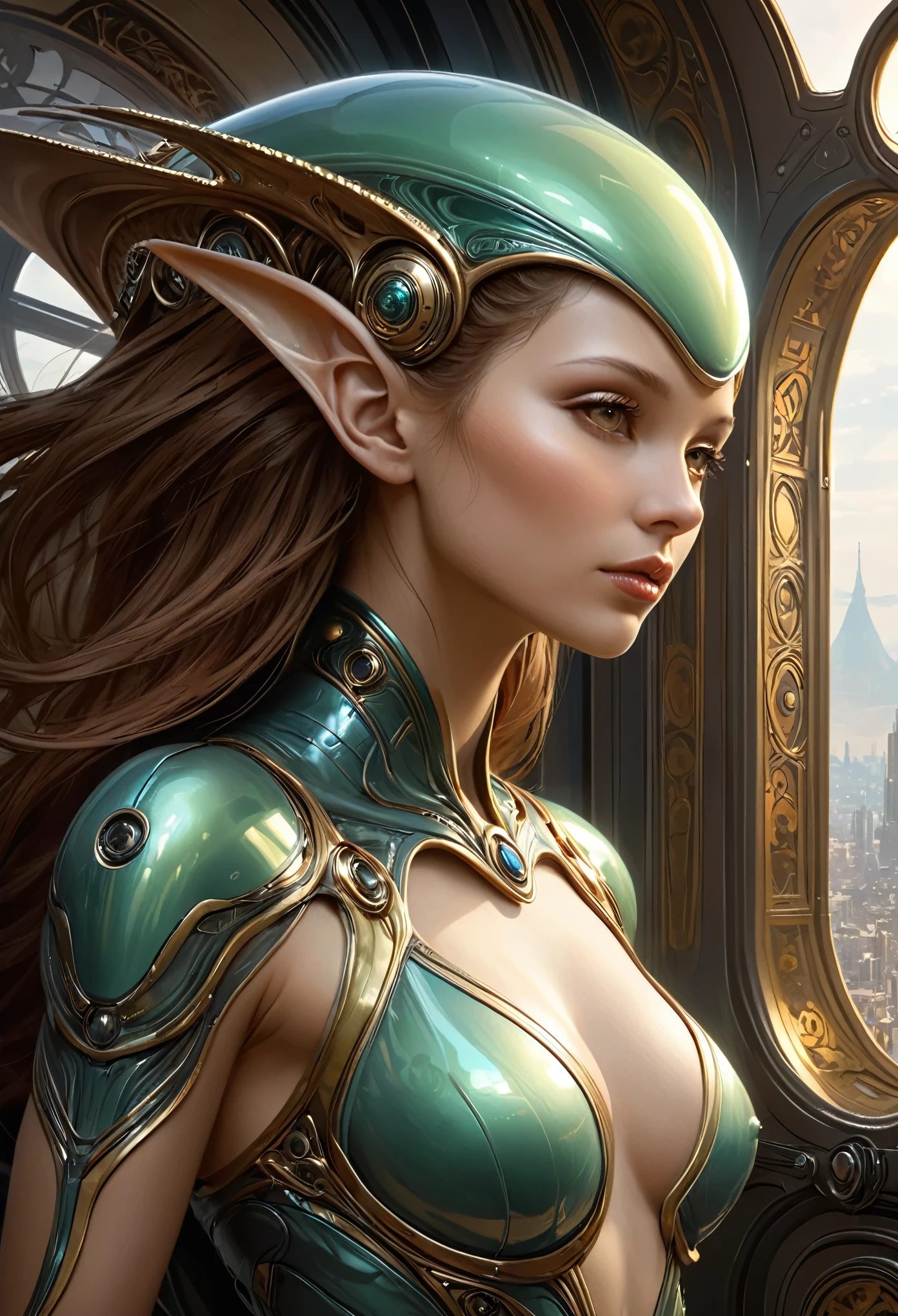 ((Best Quality, masterpiece:1,1), Fantastic view of humanoid alien , Hyper-realistic, insanely detailed This masterpiece of digital art can be compared with the wonderful works of Artgerm., Greg Rutkowski, and Alphonse Mucha