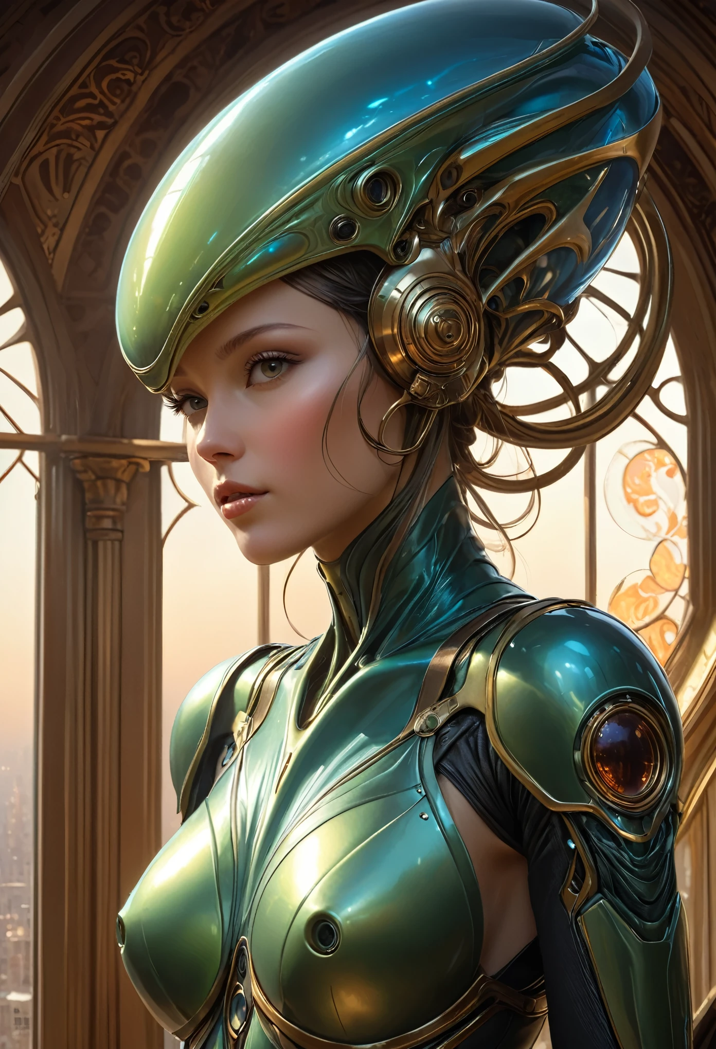 ((Best Quality, masterpiece:1,1), Fantastic view of humanoid alien , Hyper-realistic, insanely detailed This masterpiece of digital art can be compared with the wonderful works of Artgerm., Greg Rutkowski, and Alphonse Mucha