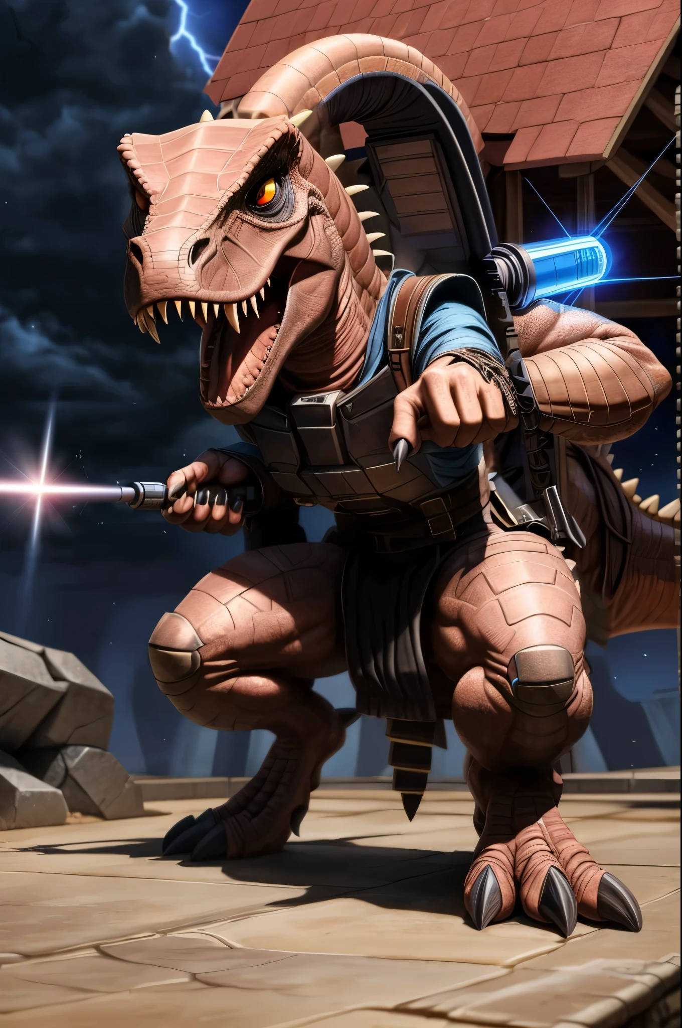 (((dinosaur character, full body, cinematic setting, lizard male))) Here I come, drop your jaws to the floor I'm riding on my (((mighty laser-shooting dinosaur))) Here we come, can you hear him roar? Prepare for epic fight and his (((laser missiles))) The sound is boom, boom, boom for every time a goblin dies Let's sing now, here we go, hear my battle cries (((Made of metal))) from the moon Assembled by samurai His battery gets charged by thunderstorm With most advanced AI Devouring trolls and unicorns From his maw there comes a flame Burning away our enemies And therefore we proclaim BREAK, detailed background, 8K, (masterpiece:1.5), intricate details, highly detailed, extreme detail, octane render, fine art, best quality, highres, (detailed face:1.5), ((full_body)), UHD, (((perfect hands))), low light