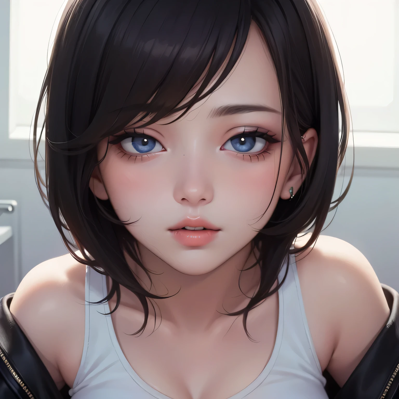 (best quality,4k,8k,highres,masterpiece:1.2),ultra-detailed,(realistic,photorealistic,photo-realistic:1.37),sultry,stunning woman,captivating gaze,flawless makeup,childhood best friend,glow up,black tank top,black short shorts,alluring figure,thick thighs,wide hips,provocative aura,portrait,beautiful detailed eyes,beautiful detailed lips,extremely detailed eyes and face,longeyelashes,medium:illustration,realistic painting,high fashion,professional,studio lighting,vivid colors,warm color tone,dimmed lighting
