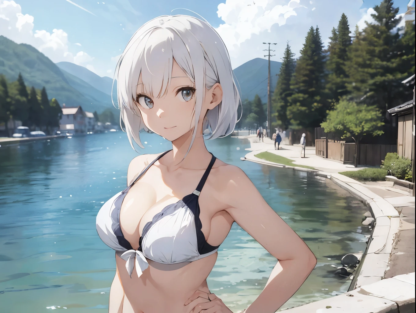 White-haired girl drawn in high resolution Japanese anime style、Group of women taking photos in bikinis, Bikini Model, , A young and cute gravure idol, Posing together in a bra, Russian and Japanese mix, sakimichan, Asian woman, Wear a swimsuit, that'that'that'that'that'that'that'that'that'that'that'that'It's hot with the shining sun, Japanese Model, Cute Core, sakimichan hdri, Young Gravure Idol, Chubby