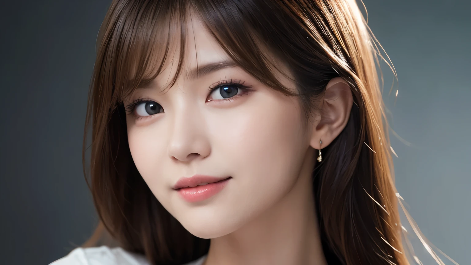 One Girl, (Wear trendy fashion:1.2), (RAW Photos, highest quality), (Realistic, Realistic:1.4), Tabletop, Very delicate and beautiful, Very detailed, 2k wallpaper, wonderful, In detail, Very detailedな CG Unity 8K 壁紙, Very detailedな, High resolution, Soft Light, Beautiful detailed girl, Looking into the camera、Very detailedな目と顔, Beautiful and detailed nose, Beautiful details, Long Hair, small, White clothes、White Background、Background is white、Cinema Lighting, Perfect Anatomy, Slender body, smile,