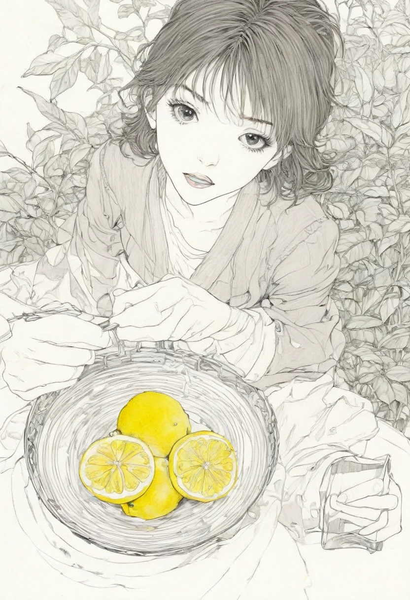 people Eating Lemon, Challenge, by Naoki Urasawa, best quality, masterpiece, very aesthetic, perfect composition, intricate details, ultra-detailed