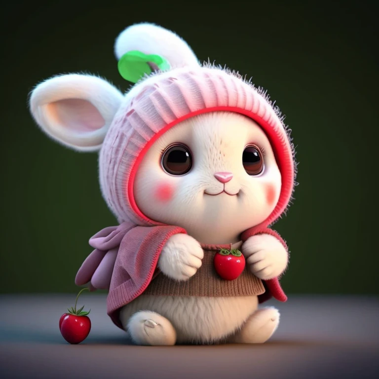 : 3. Rabbit, Realistic, Hairy, Beast in clothes, apple, Bear, blush, cherry, food, fruits, whole body, Have, Non-human, strawberry, tomato, watermelon