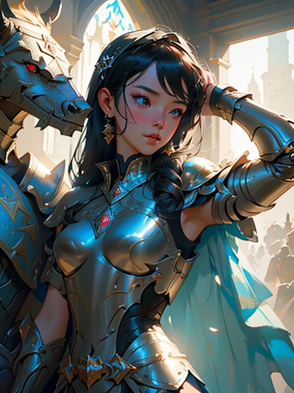 A close-up of a woman in a dress and a knight, Knights and princesses, Artgerm and Atey Ghailan, Angel Park, knight in armor dance popping, but the armor covers her face, by Cynthia Sheppard, of a beautiful female knight, artgerm and craig mullins, MTG Art, Medieval fantasy art, Artgerm et WLOP