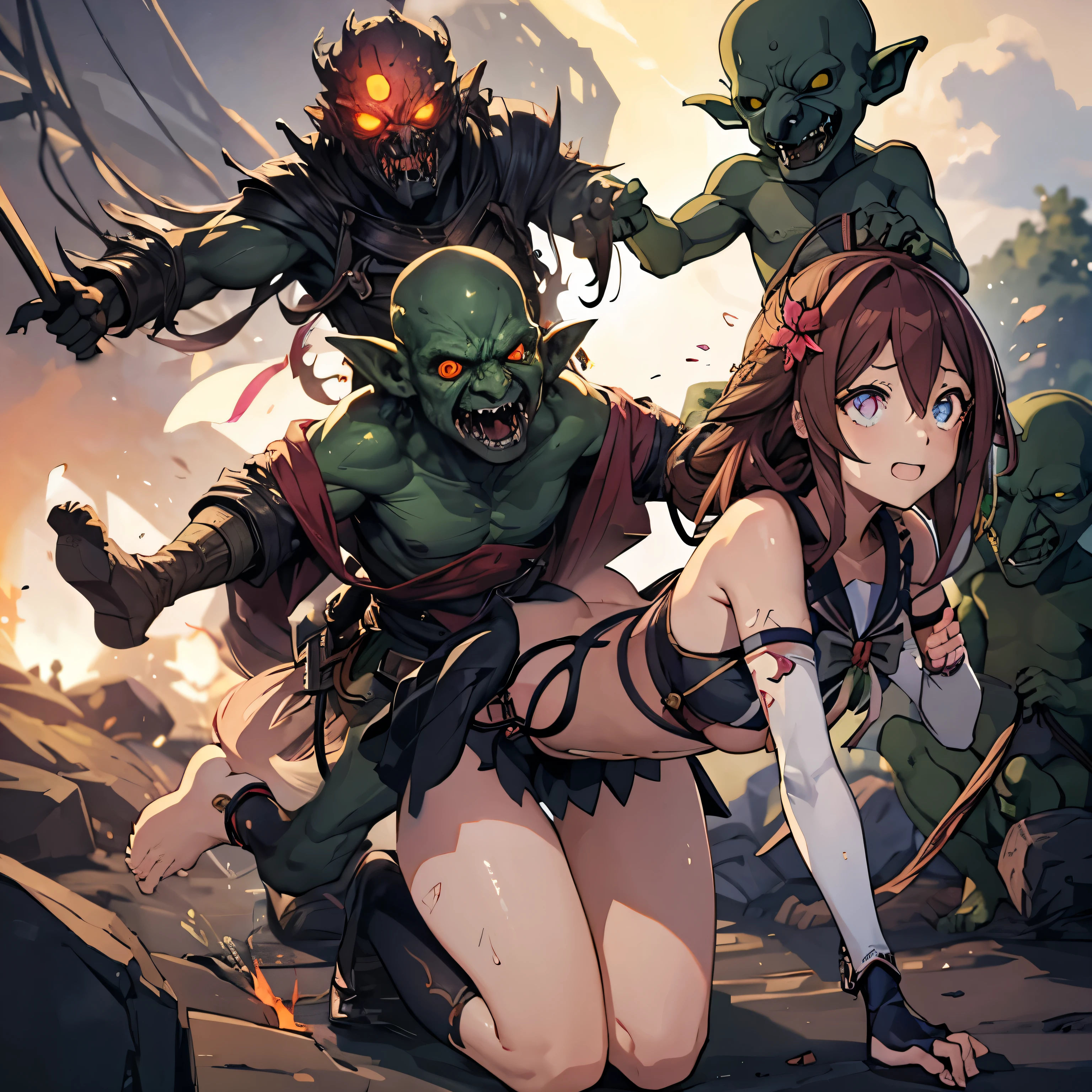 monster, glowing eyes, horror, goblin, green skin