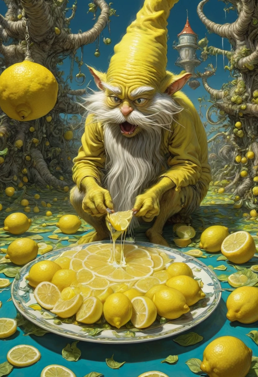 people Eating Lemon, Challenge, by dr seuss, best quality, masterpiece, very aesthetic, perfect composition, intricate details, ultra-detailed