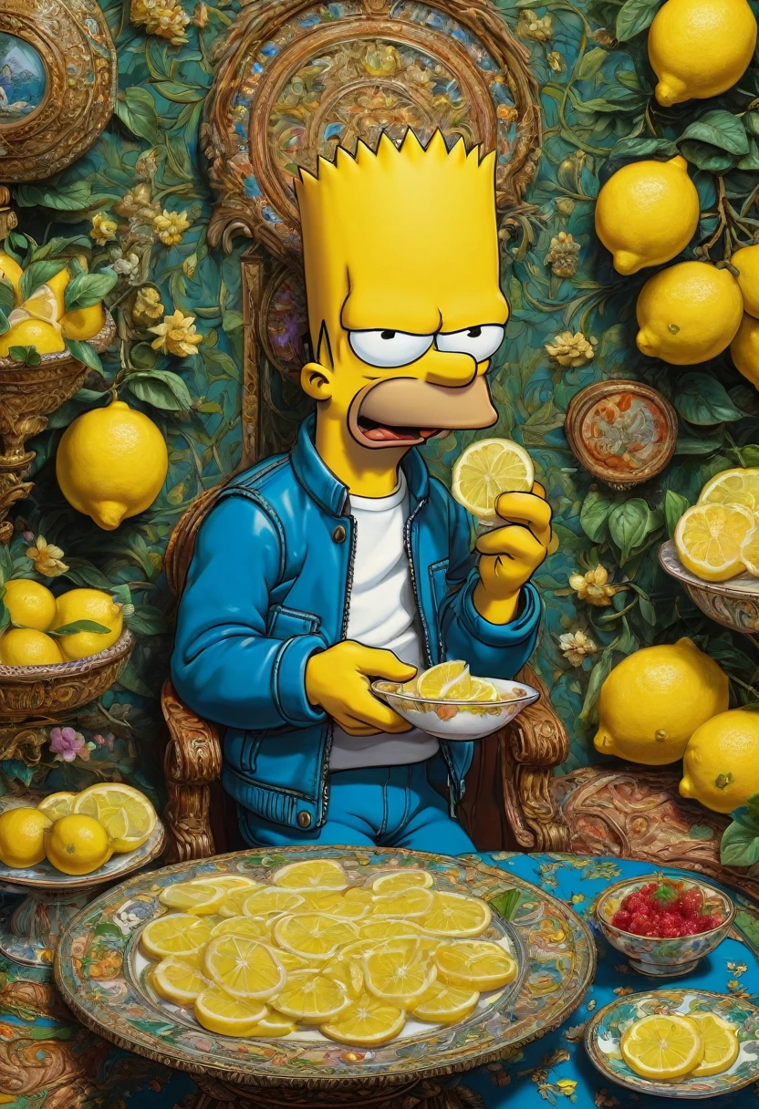 people Eating Lemon, Challenge, by Bart Simpson, best quality, masterpiece, very aesthetic, perfect composition, intricate details, ultra-detailed