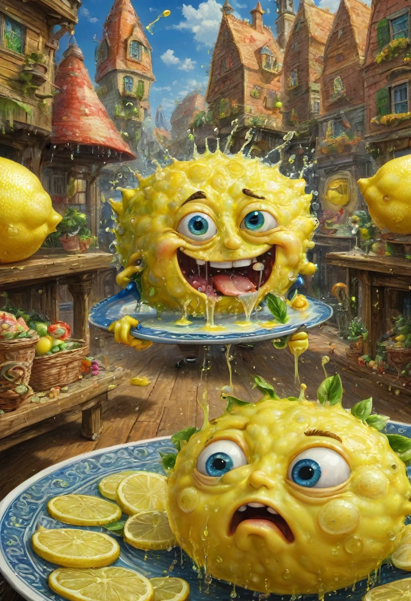 people Eating Lemon, Challenge, by SpongeBob SquarePants, best quality, masterpiece, very aesthetic, perfect composition, intricate details, ultra-detailed