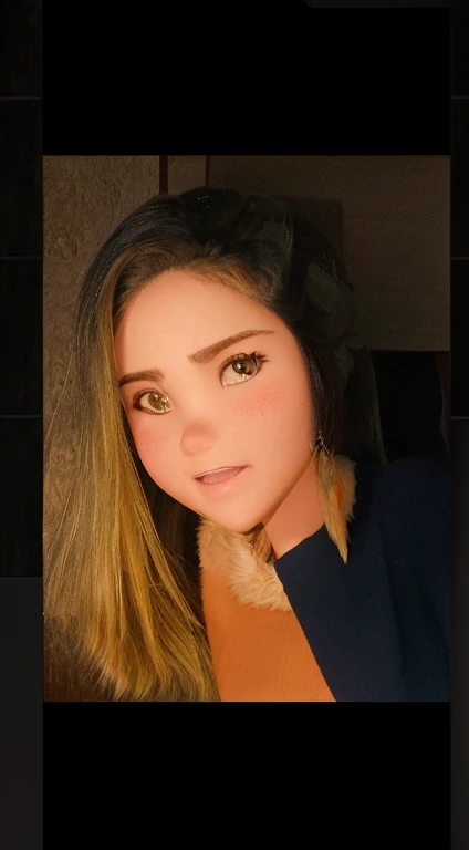 Osaki Amana, 1 garota, tem, luvas, cabelo longo, Sozinho, fundo branco, fur tem, sorriso, cabelo castanho, olhando para o espectador, olhos verdes, fundo simples, fur trim, casaco, corar, roupas de inverno, white casaco, v, mangas compridas, franja, swept franja