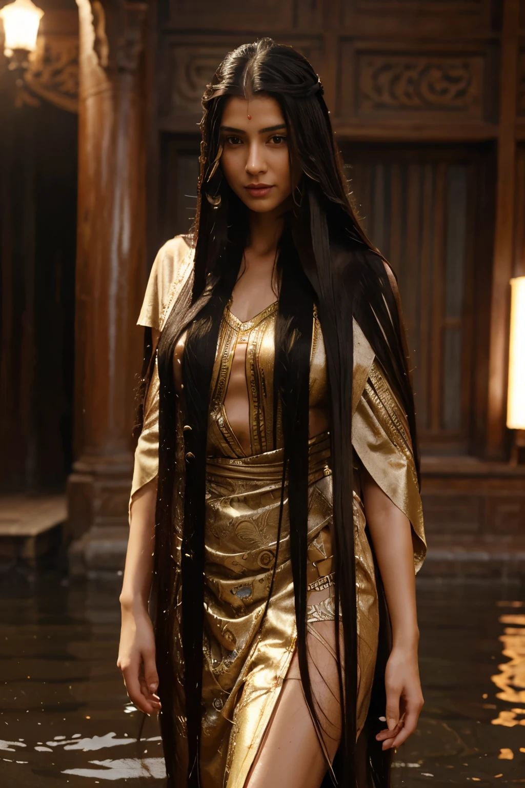 araffeed woman wit, very long very very wet flowing hair, really long, extremely long wet hair, extra long wet hair, elaborate long wett hairstyle, indian empress, elaborate long black wet hairstyle, long wet hair, indian, long hairs, indian style, long long flowing hair, girl with super long hair, long hair shawl