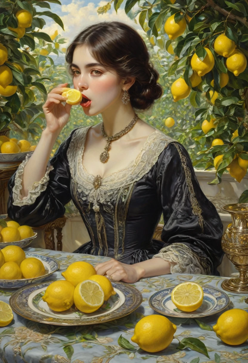 people Eating Lemon, Challenge, by H.J. Ford, best quality, masterpiece, very aesthetic, perfect composition, intricate details, ultra-detailed