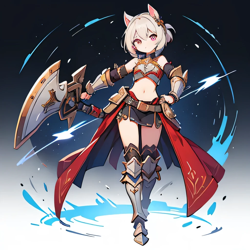A digital avatar of a young girl striking a provacative pose in skimpy armor