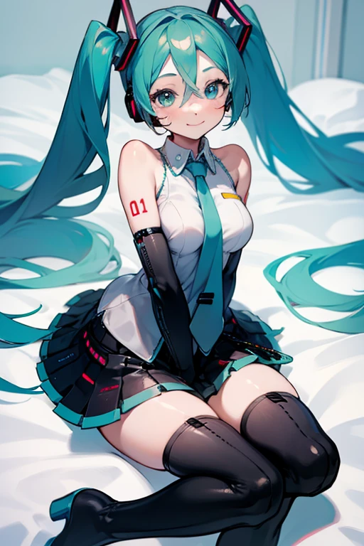 vocaloid3 ,cute eyes, charming face, big breasts, big thighs, lying on the bed, sexy smile, shy, 