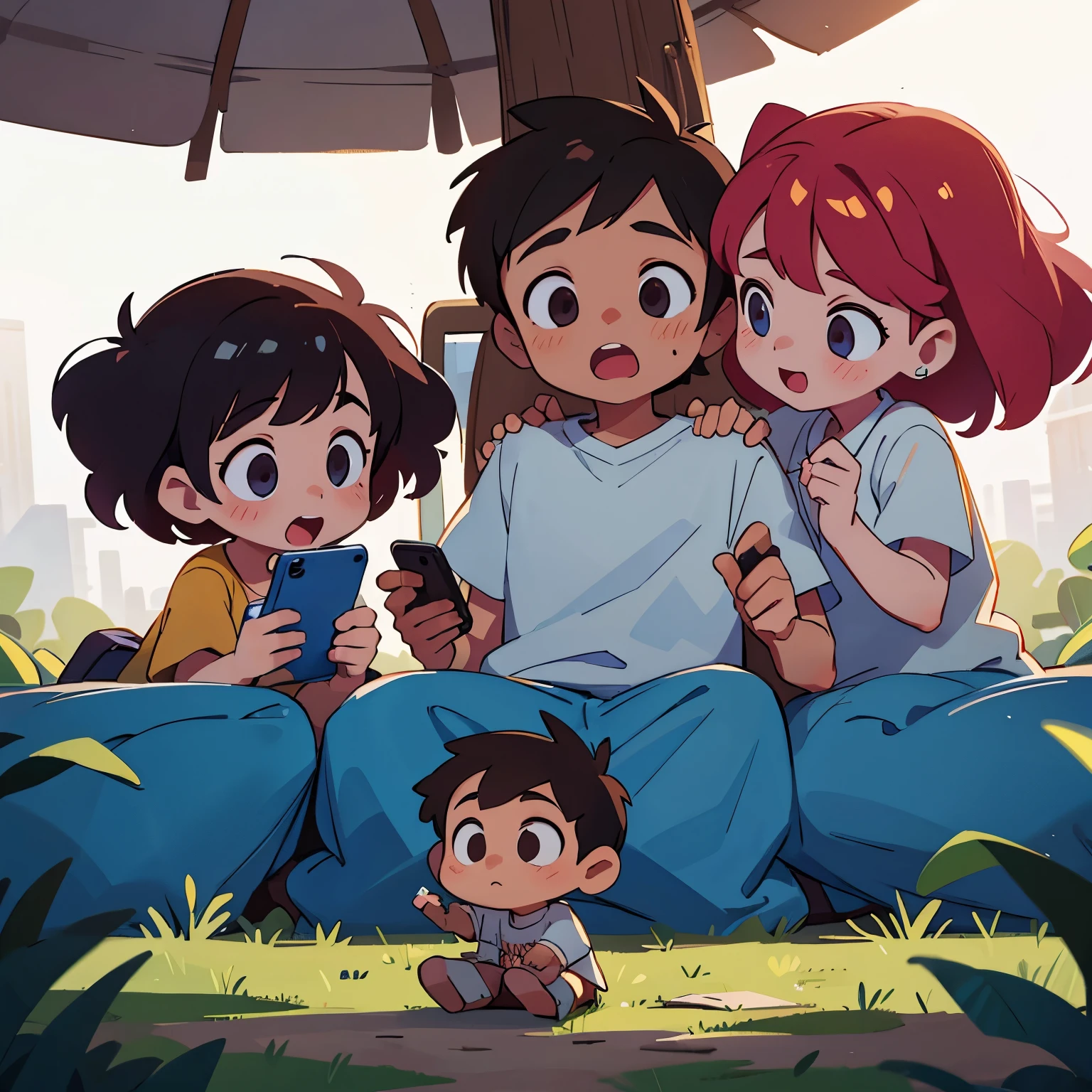 Three kids with a huge dream playing on their cell phones