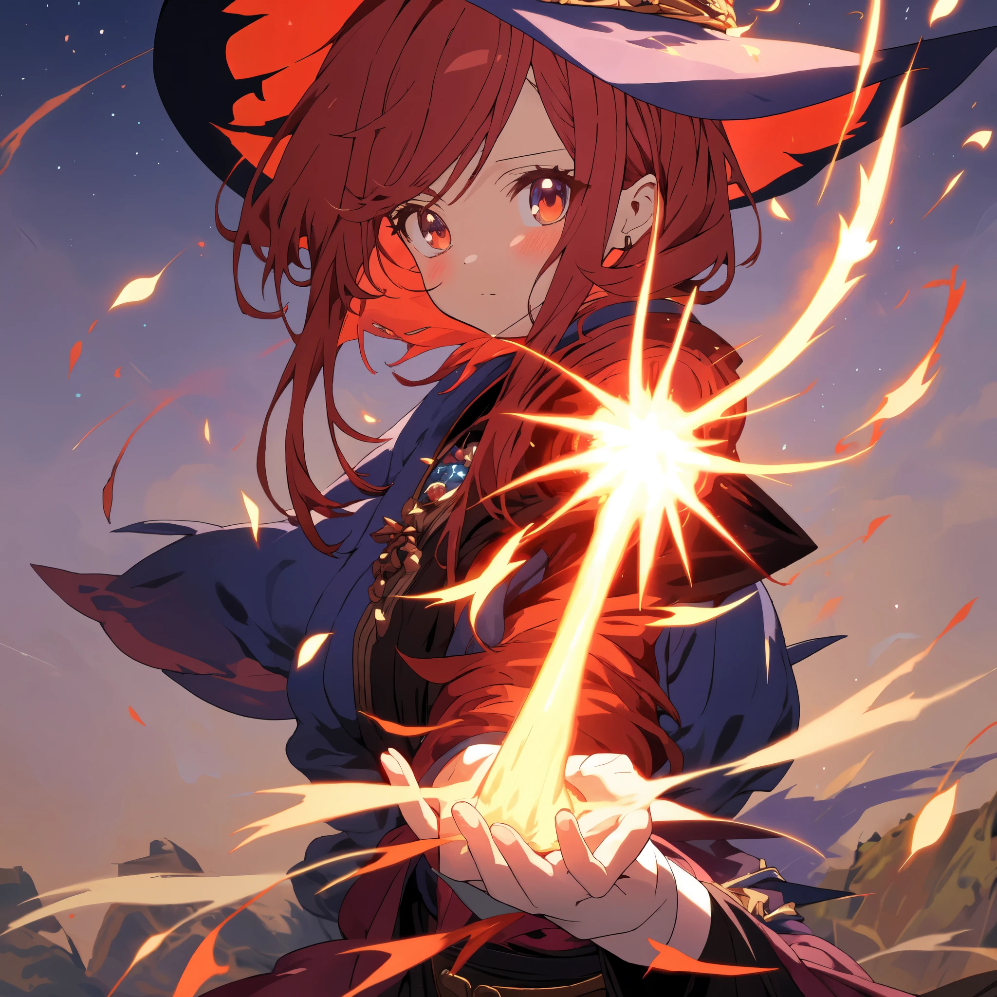 cute anime girl, Witch, RPG, Sorceress, Magic, Red-haired girl, absurdly detailed, 8k, beautiful, high quality, wallpaper, anime style,
