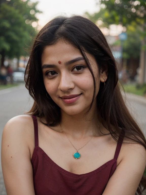 Best quality, masterpiece, super high resolution, pure body, clear pores visible, (smile:0.8), (((desi girl))), chubby face, 24 years old girl look like sai pallavi who wearing cyan colour simple indian saree, (realism:1.5), original photo, bare shoulders, in the dark, night scene, deep shadows, low-key, cold light, kind face, beautiful light wavy thin hair(not heavy hair:0.5), attractive neck, beautiful-cute brown eyes, light and thin eyebrows, no makeup, wearing light thin necklace in her neck, and smiling.skin color should be chocolate skin and lip light pink color, Take her picture from outside of indian wedding event background. Show her full picture, indian pose, bokeh, no dot in her forehead, smile in her face, (ponytail: 0.4), cute cheek, not perfect noise, little bit( freckles:0.7), beautiful ears.