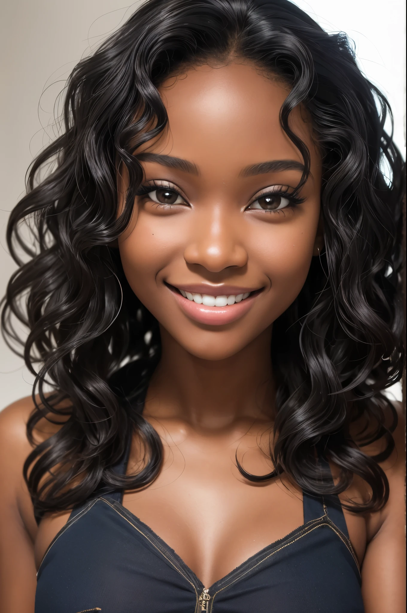 (masterpiece, best quality), deep ebony 1girl, beautiful face, wavy hair, 22 year old, happy, smile