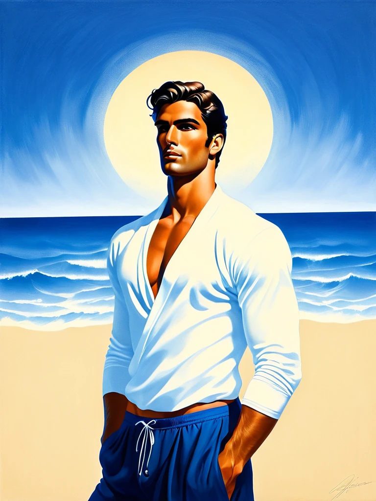 chiaroscuro technique on sensual illustration of an arafed man in white underwear, sexy masculine, diego fazio, male model, by Ludovit Fulla, model with attractive body, inspired by Ludovit Fulla, mid-shot of a hunky, the model draped in flowing, Use a gradient or a softly textured background to complement the overall tone