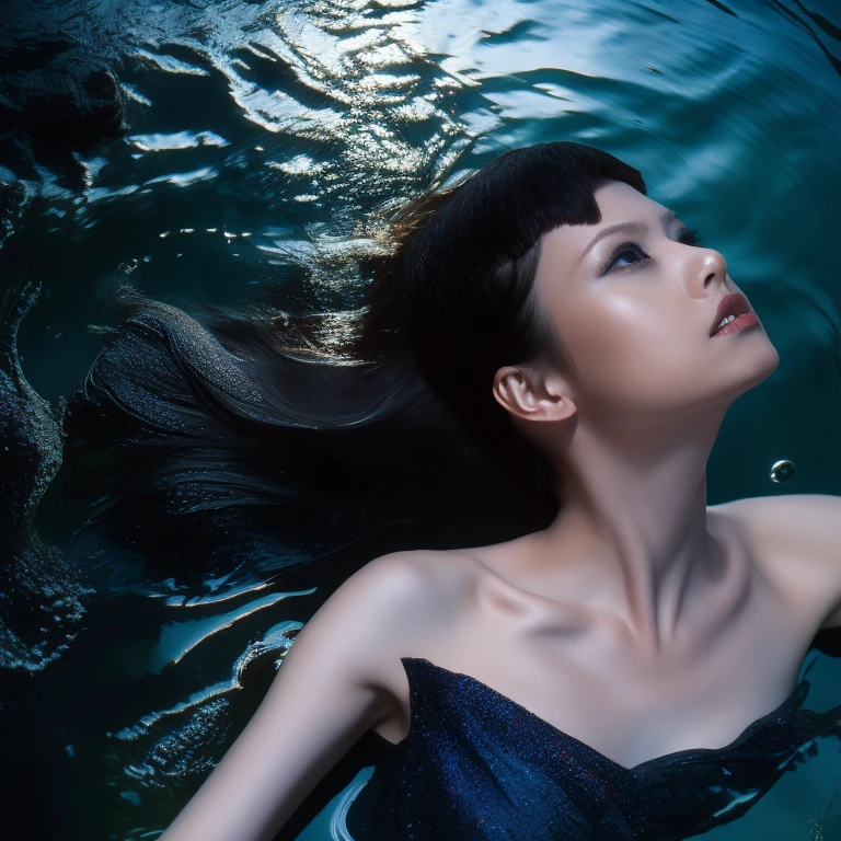 detailed portrait of a beautiful woman, dead body lying in bloody water, gothic horror, dark moody atmosphere, dramatic lighting, highly detailed, photorealistic, 8k, masterpiece, ultra-detailed, dramatic, dark fantasy, moody, cinematic, chiaroscuro lighting, dramatic shadows, red and blue color tones, deathly pale skin, sunken eyes, serene expression, long wet hair, flowing dress, body partially submerged, blood in the water, dramatic atmosphere, photorealistic, hyper-detailed, high-quality, award-winning art