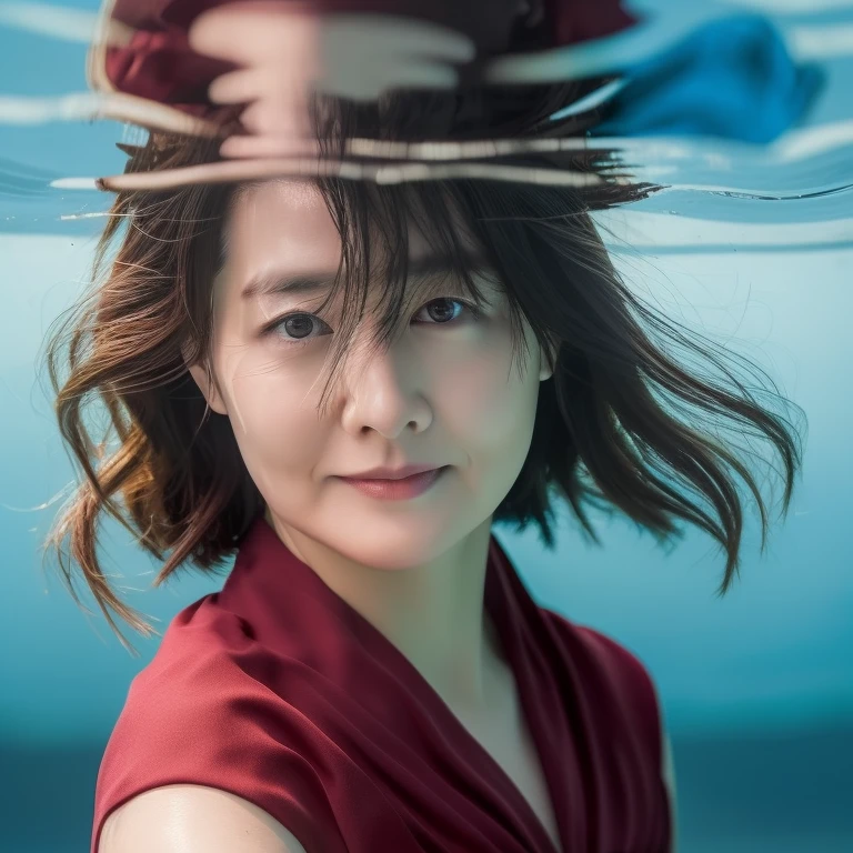 (RAW photo, Best quality), (Realistic, photo-realistic:1.2),High quality, Lee Young-ae, 1girll,delicated face,Evening dress,Under water