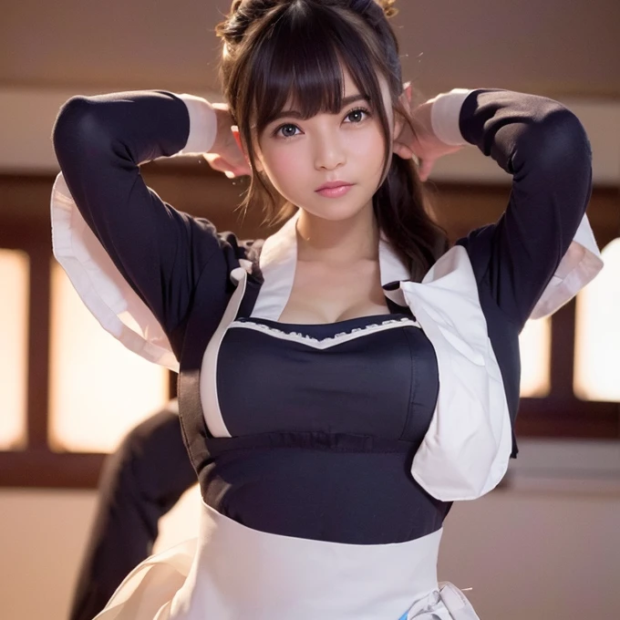 highest quality、Photorealistic、8k、High resolution、1 girl、woman、(Skin dents)、(Professional Lighting)、(apron:1.74)、Gorgeous、((Looking at the viewer:1.6))、(looking at the camera)、Photorealistic、(Bokeh)、(Dynamic Pose:1.2)、masterpiece、Complex、Real、Sharp Focus、Showing off your crotch, lure、Cat ear、Big Breasts、((Bursting huge breasts :1.3))