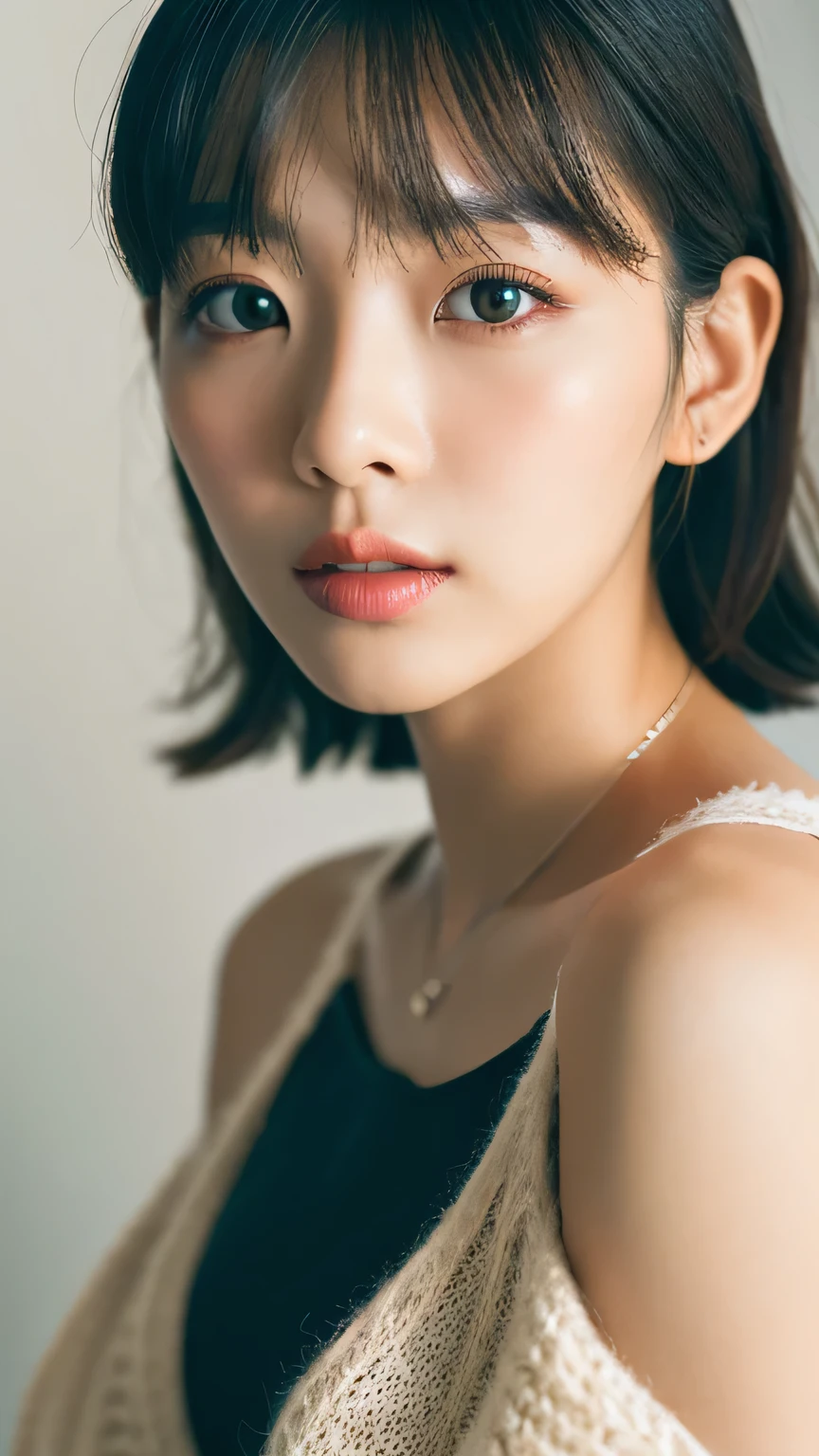 ((maSutepiece,highest quality)), (photographrealiStic:1.4),(((maSutepiece,8k)),White wall,(White Room),((Full body photo))),Shot in natural light,highly detailed face and Skin texture,highly detailed lipS,correct State of the human body,Superhigh reSolution,(Photorealistic:1.4),highest quality, 1. Beautiful Women, 28 yearS old, S, 60mm lenS, light beige knit,(Medium Hair),JapaneSe woman,(Black Hair),VerSatile poSeS,Looking into the camera,Natural lip color, necklace