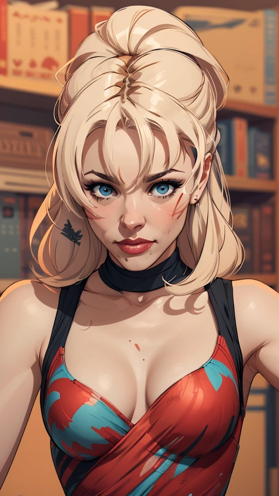 Character style Cartoon style digital illustration GTA style female style beautiful breasts symmetrical medium breasts Fiona with war marks Cartoon image of a woman .Ilustra??o estilo desenho animado, estilo de arte dos desenhos animados, estilo de arte dos desenhos animados, digital illustration style, estilo atompunk design de personagens altamente detalhado, arte digital detalhada coragem, Forest fan art, Design de personagens de retrato, beautiful digital illustration, retrato de alta qualidade, Arte em quadrinhos, mulher jovem cabelo com transas lindas . Eyelined eyes Medium large bust and wonderful sexy clothes.