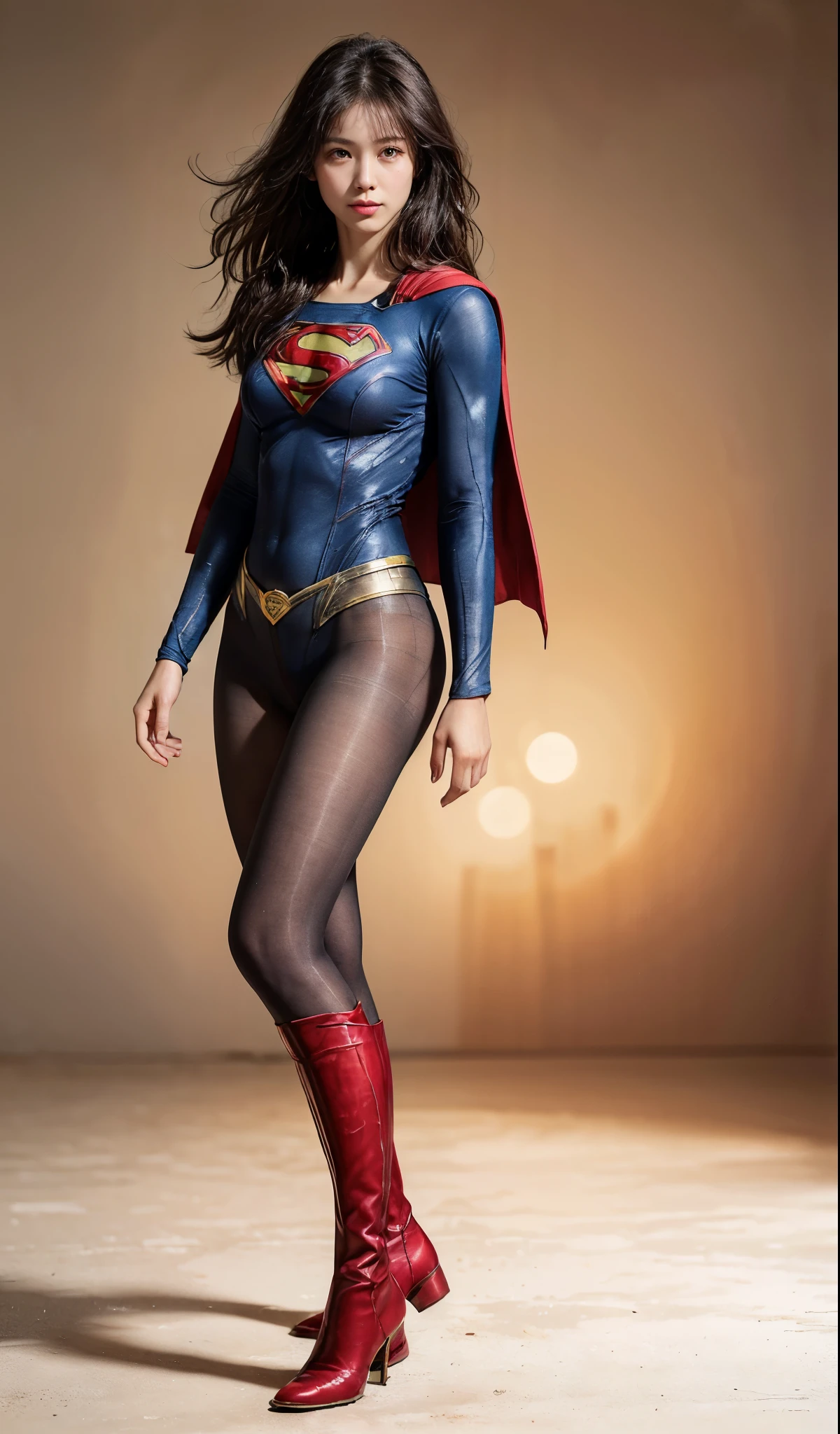 No background、(((Beautiful legs in black tights.)))、(((Legally express the beauty of your smile)))、((((Make the most of your original images)))、(((Supergirl Costume)))、(((Beautiful Hair)))、(((suffering)))、(((Please wear black tights....、Wear red boots)))、((Best image quality、8k))、((highest quality、8k、masterpiece:1.3))、(((Preserve background )))、Sharp focus:1.2、Beautiful woman with perfect figure:1.4、Slim Abs:1.2、Wet body:1.5、Highly detailed face and skin texture、8k